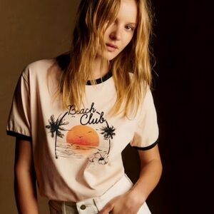 Sezane Beach Club T-shirt Cream/ Black - Size L